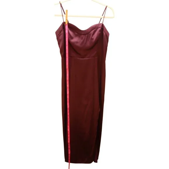 ABERCROMBIE & FITCH Camille Midi Slip Dress Burgundy Spaghetti Strap Slit Size M - Picture 8 of 10